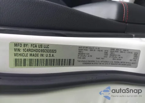 2025 Dodge Durango Gt Rwd из США, поврежденный, VIN 1C4RDHDG9SC533323